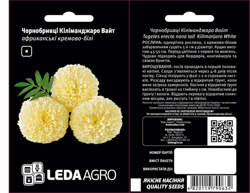 Кіліманджаро Вайт, кремово-білі, чорнобривці африканські 0,2 г  (ЛАН)